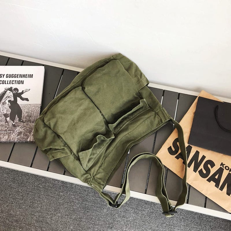 Gaxos Aesthetic Cute Messenger Bag For School Vintage Green Canvas Crossbody For Women Shoulder Laptop Bag - Image 3